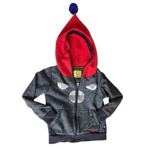 Elstinko Grey Zipper Hoodie with A Red Hood and Monster Face Size Small Unisex